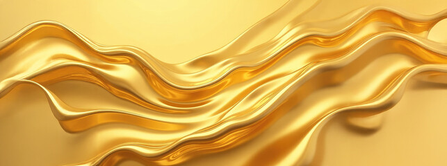 Waves of liquid glossy gold metal, glossy mirror chrome, water effect. Liquid metal background