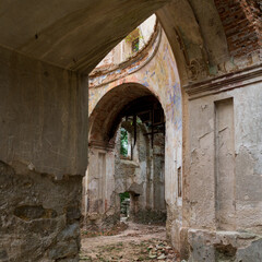 Fototapeta premium ruins of a greek catholic or byzantine catholic church in Kniazie, Poland