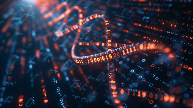 Digital DNA: Futuristic Data Network Double Helix Visualization for Tech Innovation