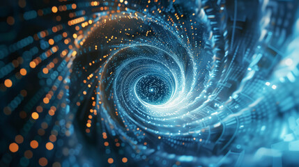 Obraz premium Dynamic Data Flow Visualization: Futuristic Digital Network Connectivity and Cloud Computing Spiral
