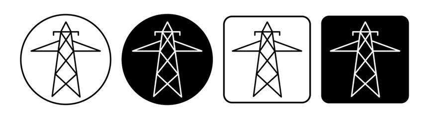Energy Electrical tower vector icon set. Power utility transmission symbol in black color.