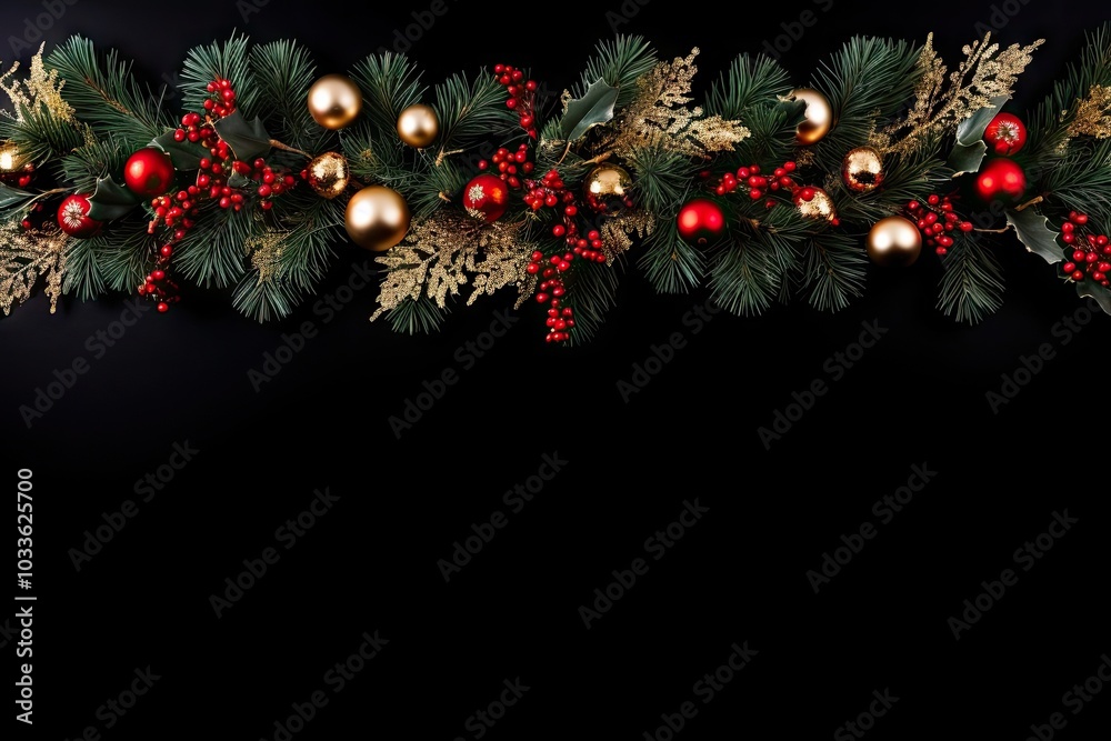 Sticker Christmas garland border illuminated celebration decoration.