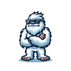 Mysterious beast modern style cool yeti with sunglasses sports logo mascot with hands crossed