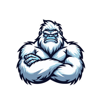 Mysterious beast modern style cool yeti sports logo mascot with hands crossed