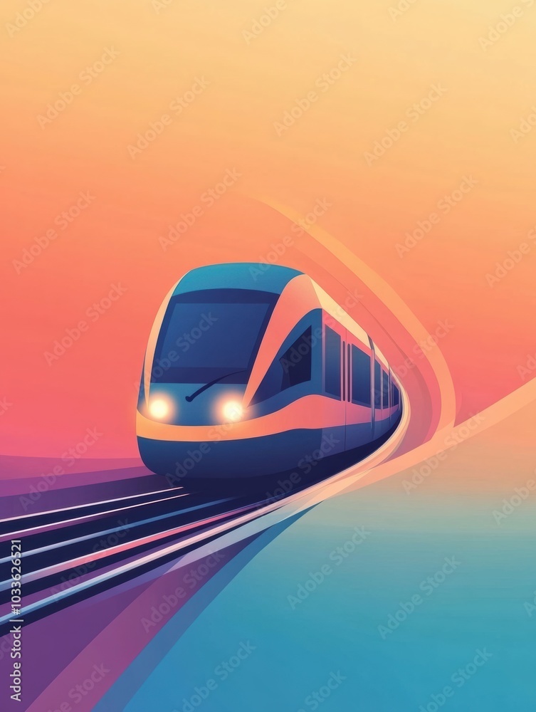 Aufkleber a stylish train icon moves smoothly along tracks, creating a dynamic visual against a colorful sunse
