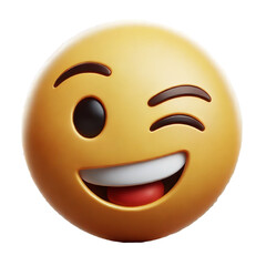 Fototapeta premium Winking Face 3D Emoji with Playful Expression on Transparent Background