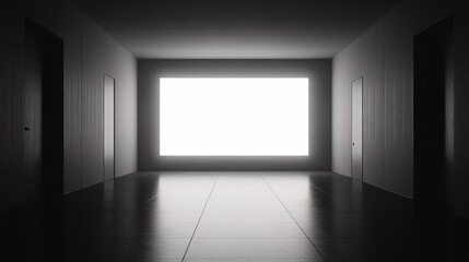 Bright Room with Empty Doors and White Screen