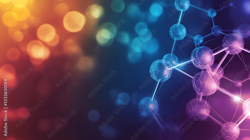 Wall mural abstract 3d molecular structure with glowing lines and spheres