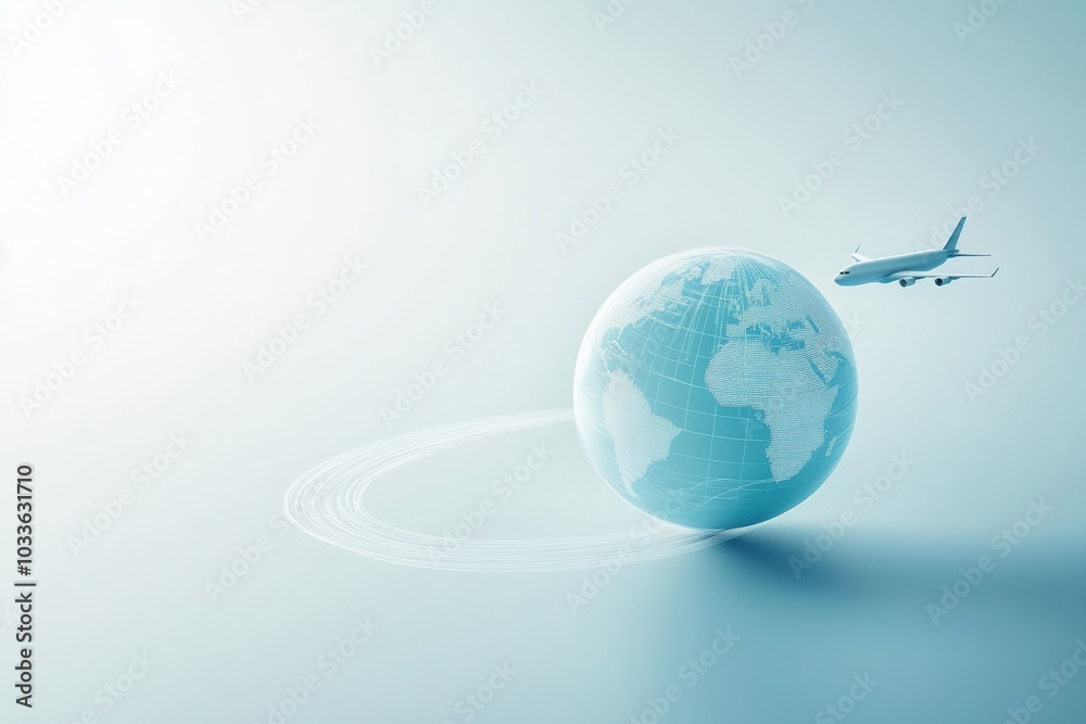 Leinwandbilder an airplane creates a trail as it circles a minimalist globe, capturing the essence of global travel