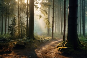 Fototapeta premium A magical forest nature landscape sunlight.
