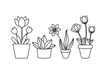 Set of Continuous One Line Drawings of Flowers in Pots – Minimalist Vector Art
