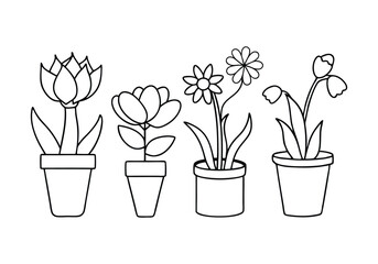 Set of Continuous One Line Drawings of Flowers in Pots – Minimalist Vector Art