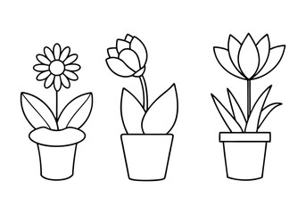 Set of Continuous One Line Drawings of Flowers in Pots – Minimalist Vector Art