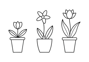 Set of Continuous One Line Drawings of Flowers in Pots – Minimalist Vector Art