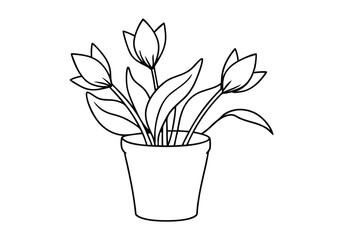 Set of Continuous One Line Drawings of Flowers in Pots – Minimalist Vector Art