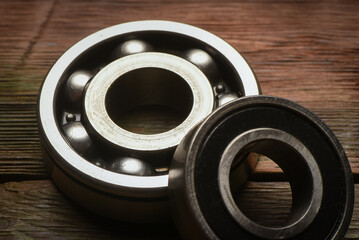 Car bearings on the car service station workbench flat lay background.