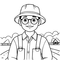 vector black doodle avatar of a farmer 