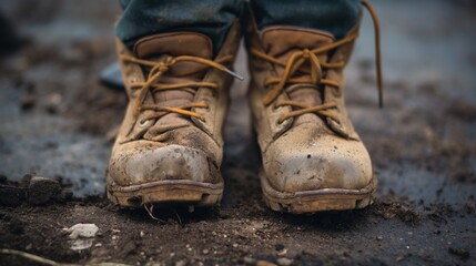 Close-up of worn-out shoes highlighting homelessness and hardship
