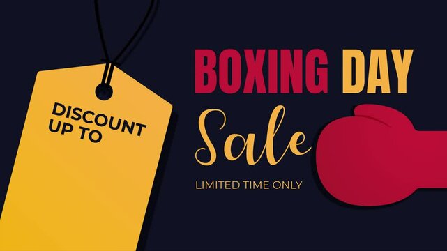 Boxing Day Sale motion illustration with price tag label and boxing gloves on an isolated background