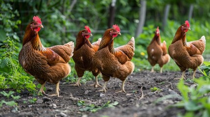 Chickens broilers on the farm. Selective focus. Generative AI,