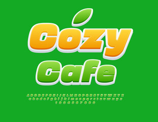Vector creative poster Cozy Cafe. Modern Green Font. Artistic Alphabet Letters and Numbers.