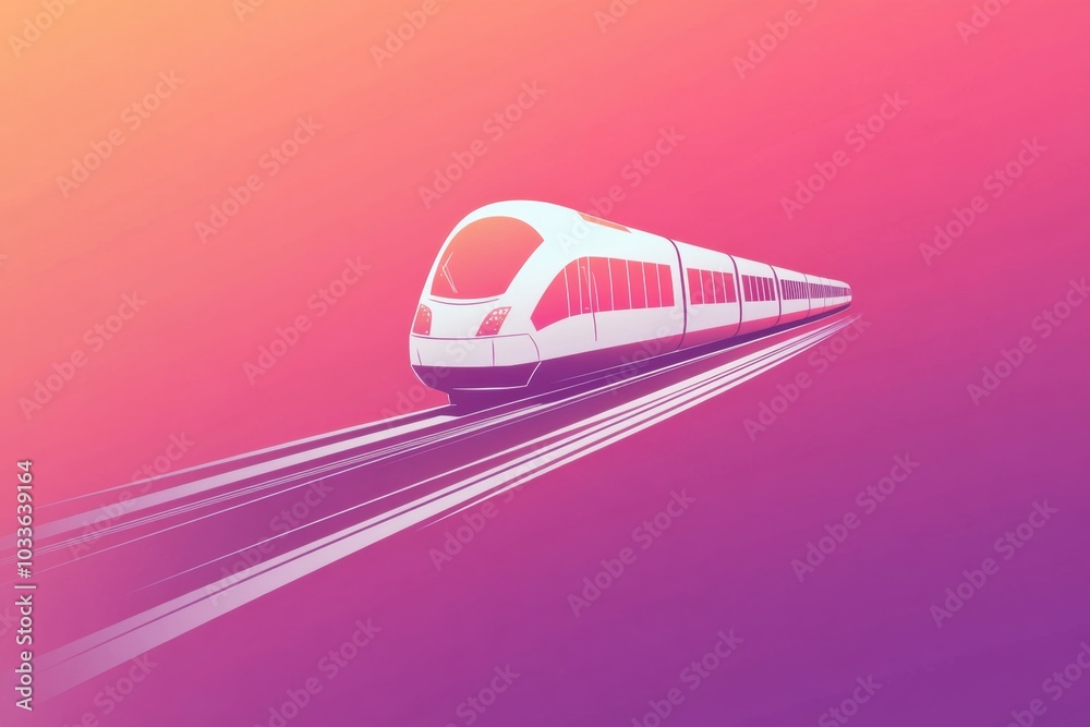 Poster a modern train icon moves effortlessly along tracks, set against a colorful gradient backdrop that e