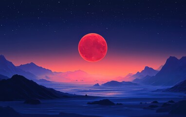 Blood Moon Over Mountains