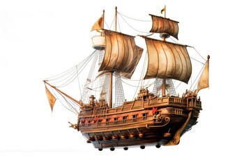 A magical flying pirate ship sailboat vehicle white background.