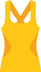 This flat vector illustration shows a yellow sleeveless sports top with crossed straps, perfect for designs about sports clothing