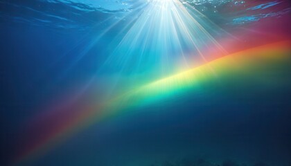 rays of light breaking through a rainbow underwater, in blue tones