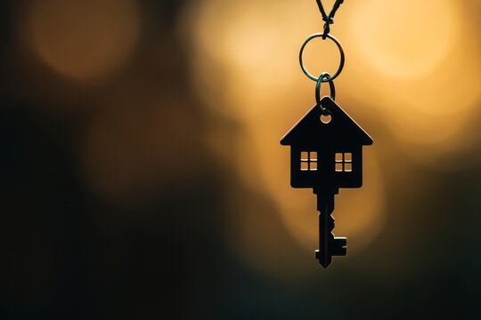 House Key Silhouette on a Golden Blurred Background