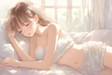 Obraz premium 寝起きの女の子