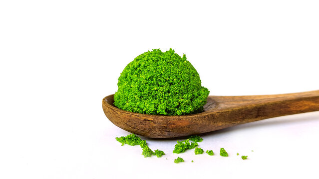 Wolffia globosa or swamp algae, water meal, white background, Fresh water Alga, Green Caviar 