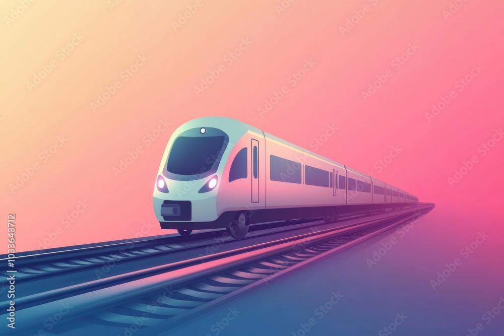 Aufkleber a sleek train icon moves effortlessly along polished rails under a colorful sunset sky. generative a