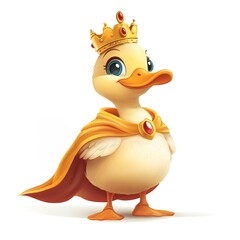 Cute Duckling King Cartoon Character With Crown and Cape