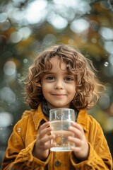 children drink clean water in nature. selective focus, Generative Ai,