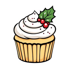 Christmas Cupcake Illustration   Festive Dessert Holiday Sweet Treat