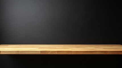 Rustic wooden shelf on black wall, a stylish storage and display solution for modern homes