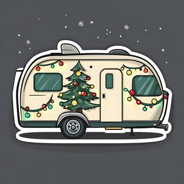 recommend clip art: Christmas Campervan Illustration with Lights and Tree