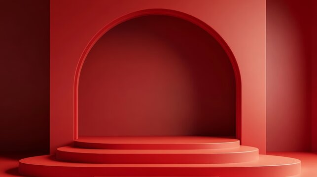 Striking red archway, a bold statement in minimalist interior design