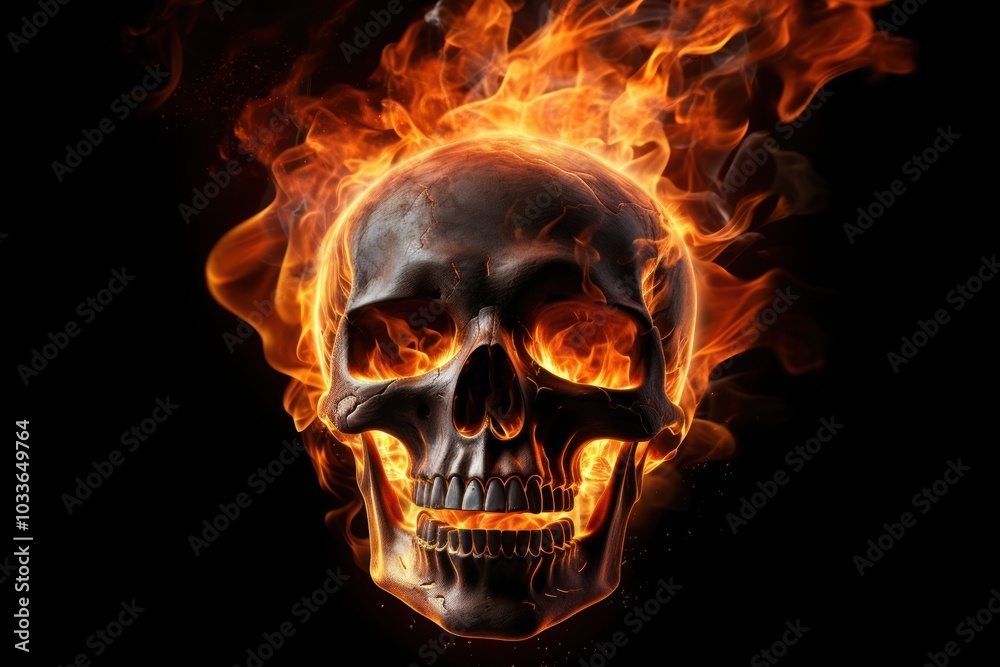 Sticker Skull fire black flame.