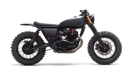 Street scrambler motorcycle side view isolated on white. 