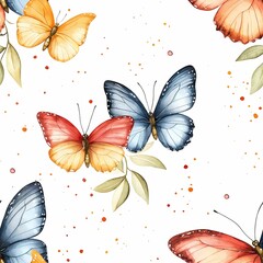 A vibrant pattern featuring colorful butterflies against a white background, highlighting nature's beauty and artistry.