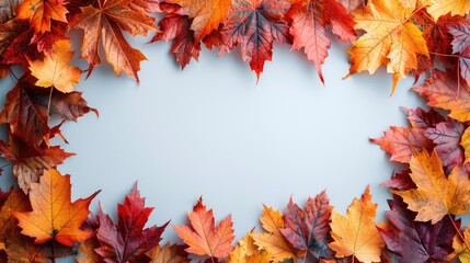 autumn frame background with free place for text, maple leaves decorate a beautiful nature thanksgiving, scenery yellow red seasonal colorful mock up, white background