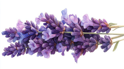 Fototapeta premium Watercolor Lavender Flowers on White Background