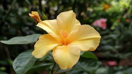 Obraz premium A bright yellow tabebuia flower in full bloom, standing out with vibrant colors and delicate petals. -