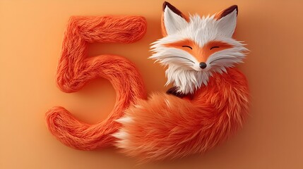 Naklejka premium Friendly Geometric Fox Shaped Number Five Symbol in Digital