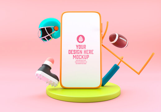 American Football with 3D Mobile Concept Mockup