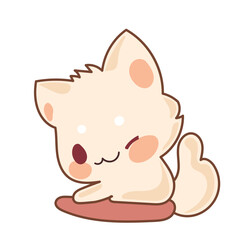 Beige Kawaii Cat Character Icon. Funny Cute Domestic Kitty Cartoon Doodle Element. Small Fluffy Home Mascot. Positive Childish Decoration Symbol.