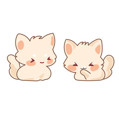 Beige Kawaii Cat Character Icon. Funny Cute Domestic Kitty Cartoon Doodle Element. Small Fluffy Home Mascot. Positive Childish Decoration Symbol.